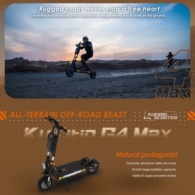 EU Warehouse Kukirin G4 Max 12 inch Tires 3200W 60V 35.2AH Three - speed Folding Electric Offroad Scooter with LED Display, G4 Max - ORIWHIZ