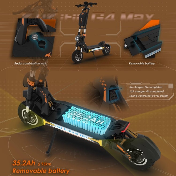 EU Warehouse Kukirin G4 Max 12 inch Tires 3200W 60V 35.2AH Three - speed Folding Electric Offroad Scooter with LED Display, G4 Max - ORIWHIZ