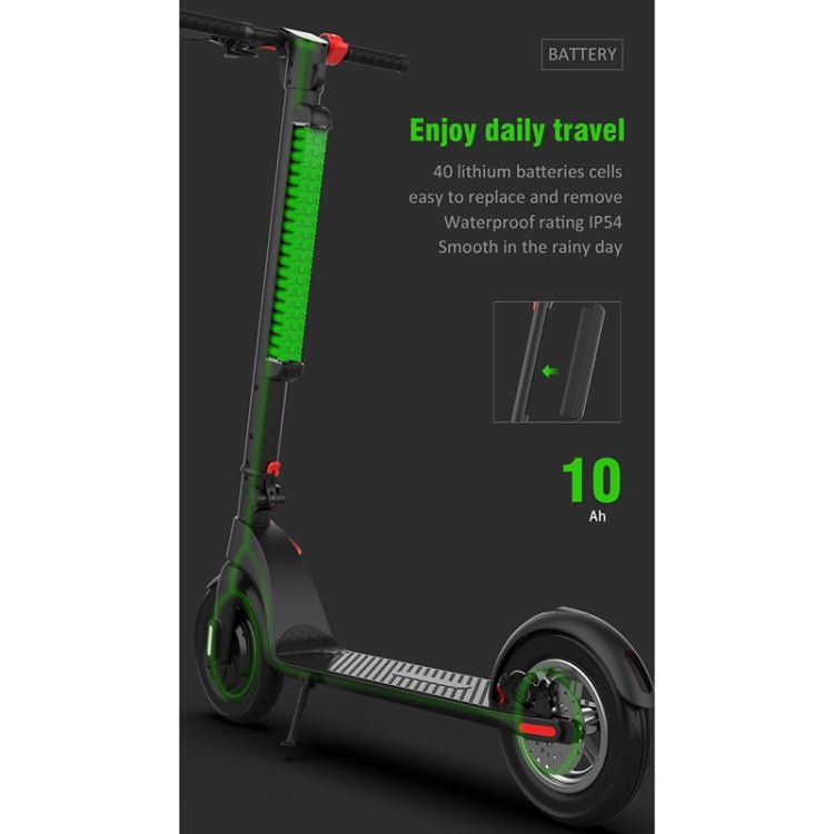 EU Warehouse X8 Outdoor Waterproof Foldable Electric Scooter with 10 inch Vacuum Tires & LCD Display & LED Lights & 10AH Lithium Battery, Load - bearing: 20 - 100kg (Black), EU - ORIWHIZ