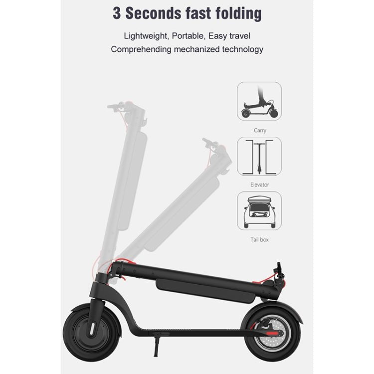 EU Warehouse X8 Outdoor Waterproof Foldable Electric Scooter with 10 inch Vacuum Tires & LCD Display & LED Lights & 10AH Lithium Battery, Load - bearing: 20 - 100kg (Black), EU - ORIWHIZ
