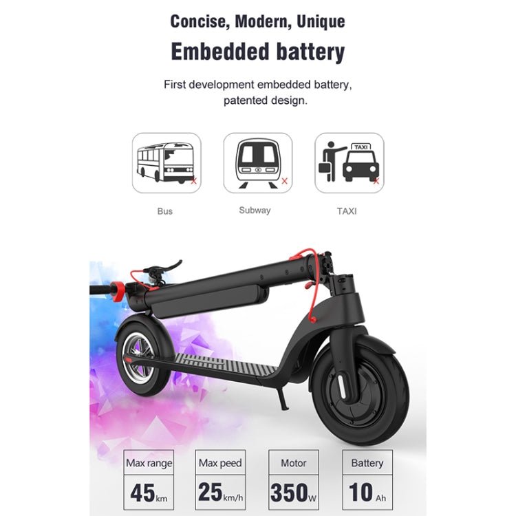 EU Warehouse X8 Outdoor Waterproof Foldable Electric Scooter with 10 inch Vacuum Tires & LCD Display & LED Lights & 10AH Lithium Battery, Load - bearing: 20 - 100kg (Black), EU - ORIWHIZ