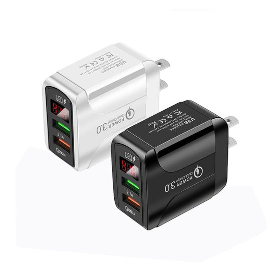 F002C QC3.0 USB + USB 2.0 Fast Charger with LED Digital Display for Mobile Phones and Tablets, US Plug, US Plug - ORIWHIZ
