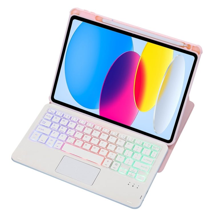 F10B - AS 360 Rotation Acrylic Transparent Bluetooth Keyboard Leather Case With Touch Control / Backlight, F10B - AS - ORIWHIZApple AccessoriesiPad KeyboardiPad Keyboard Universal