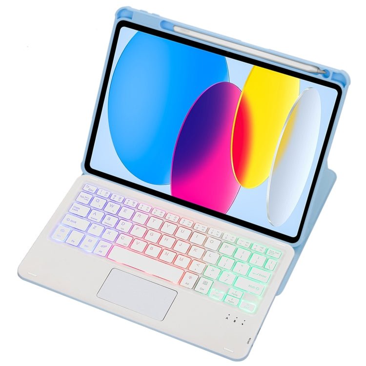 F10B - AS 360 Rotation Acrylic Transparent Bluetooth Keyboard Leather Case With Touch Control / Backlight, F10B - AS - ORIWHIZApple AccessoriesiPad KeyboardiPad Keyboard Universal