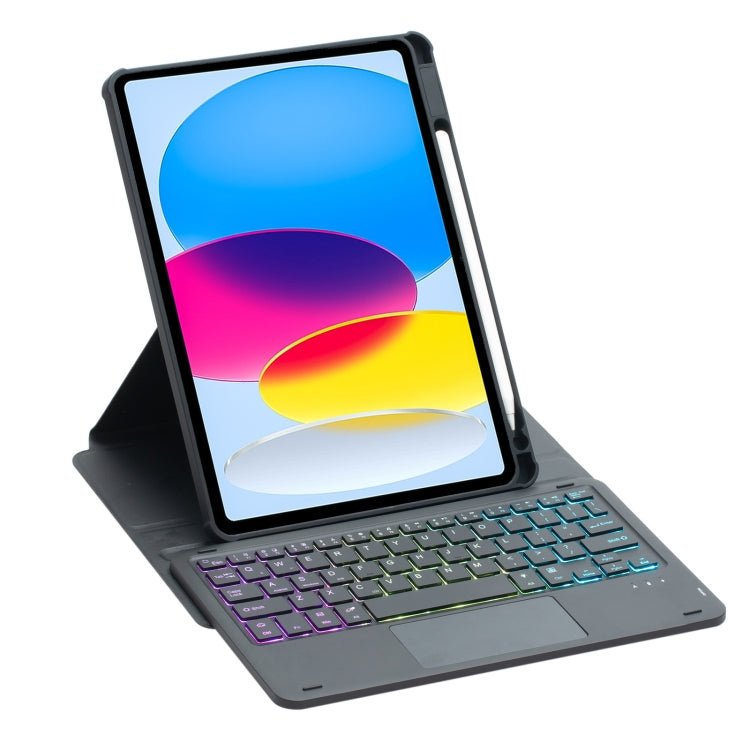 F10B - AS 360 Rotation Acrylic Transparent Bluetooth Keyboard Leather Case With Touch Control / Backlight, F10B - AS - ORIWHIZApple AccessoriesiPad KeyboardiPad Keyboard Universal