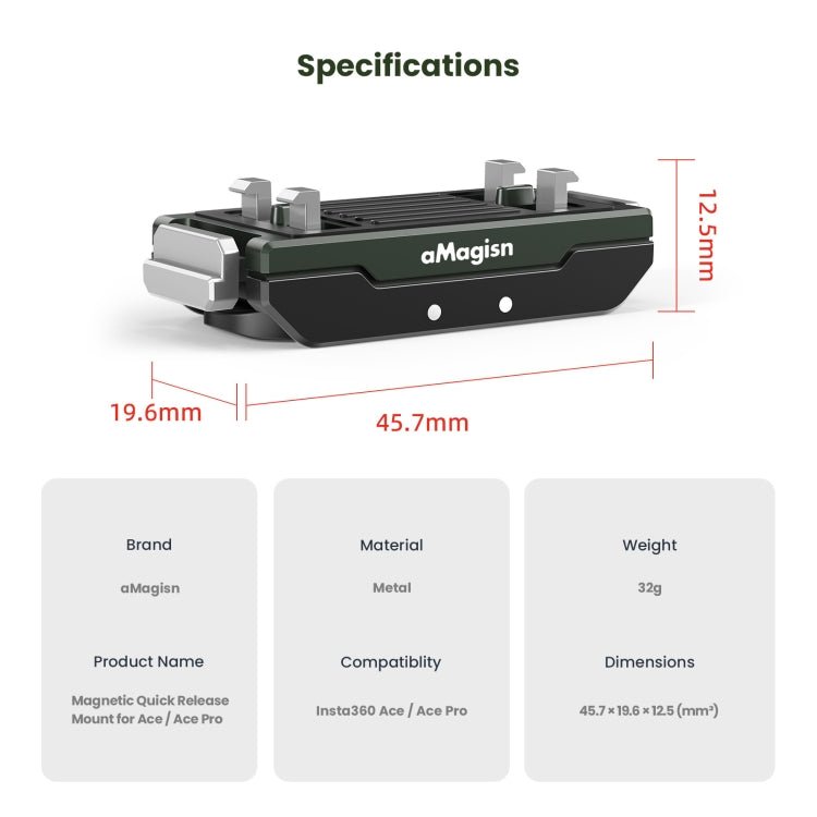 For Insta360 Ace / Ace Pro / X5 aMagisn Metal Magnetic Quick Release Sports Camera Accessories, Metal - ORIWHIZaMagisnDJI & Insta360 AccessoriesInsta360 Ace Series