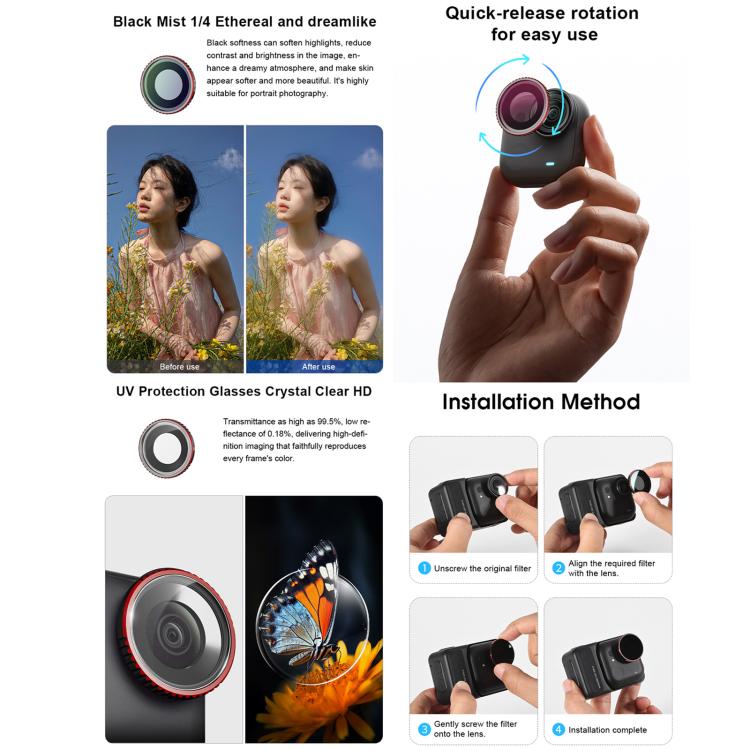 For Insta360 GO Ultra STARTRC Camera Lens Filter, CPL, Black Mist 1/4, UV, ND32, 4 in 1 ND32/64 UV CPL - ORIWHIZDJI & Insta360 AccessoriesInsta360 GO SeriesLen Accessories