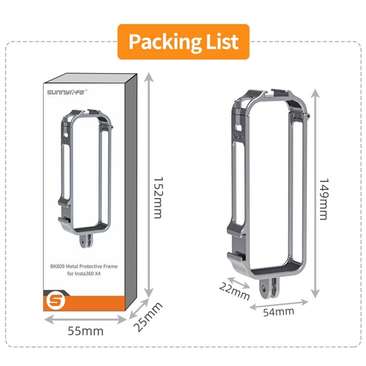 For Insta360 X4 Sunnylife Metal Protective Cage Rig with Cold Shoe Bases & Tripod Adapter, Metal Protective Cage - ORIWHIZDJI & Insta360 AccessoriesInsta360 X SeriesProtection & Cases