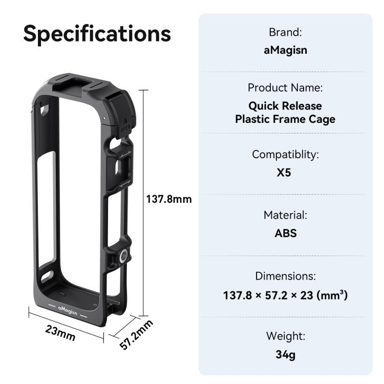 For Insta360 X5 AMagisn Quick Release Plastic Cage Expansion Frame Accessories, PF02 - ORIWHIZaMagisnDJI & Insta360 AccessoriesInsta360 X Series