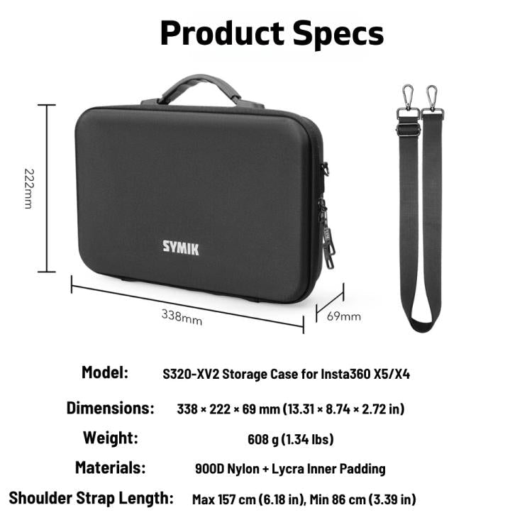 For Insta360 X5 / X4 Camera SYMIK Large Capacity Storage Bag Handbag Messenger Carrying Case - ORIWHIZDJI & Insta360 AccessoriesInsta360 X SeriesProtection & Cases