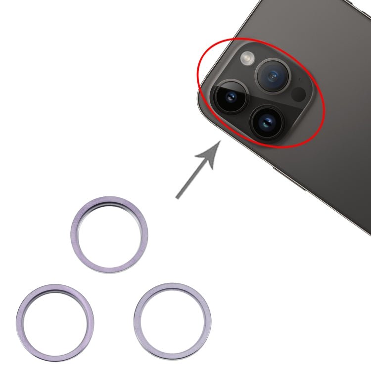 For iPhone 14 Pro 3PCS Rear Camera Glass Lens Metal Outside Protector Hoop Ring, For iPhone 14 Pro - ORIWHIZ