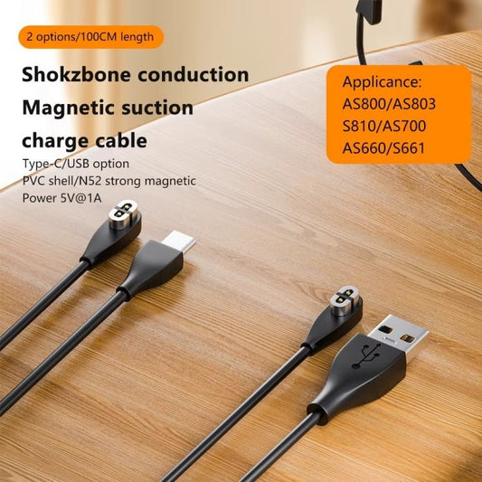 For Shokz Bone Conduction Bluetooth Earphone Magnetic Charging Cable For AS800/AS803/S810/AS700/AS660/S661, Type C to Shokz 1m, USB A to Shokz 1m - ORIWHIZ