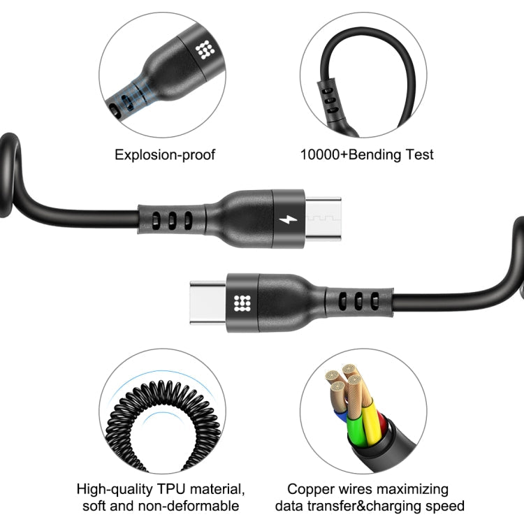 HAWEEL 2m 5A USB - C / Type - C to USB - C / Type - C Retractable Coiled PD Fast Charging Cable, 2m 5A Type - C - ORIWHIZ