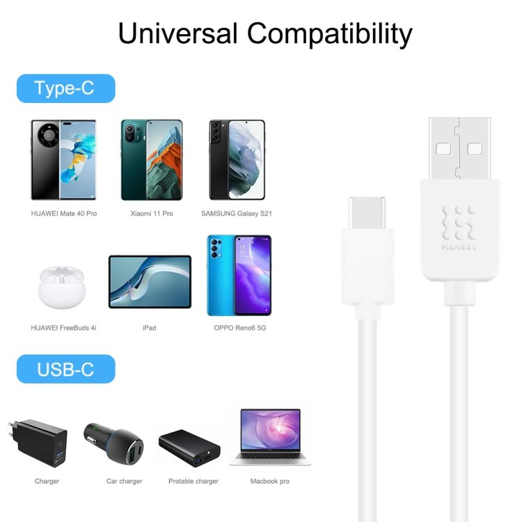 HAWEEL 2m USB - C / Type - C to USB 2.0 Data & Charging Cable, Type - C 2m - ORIWHIZ