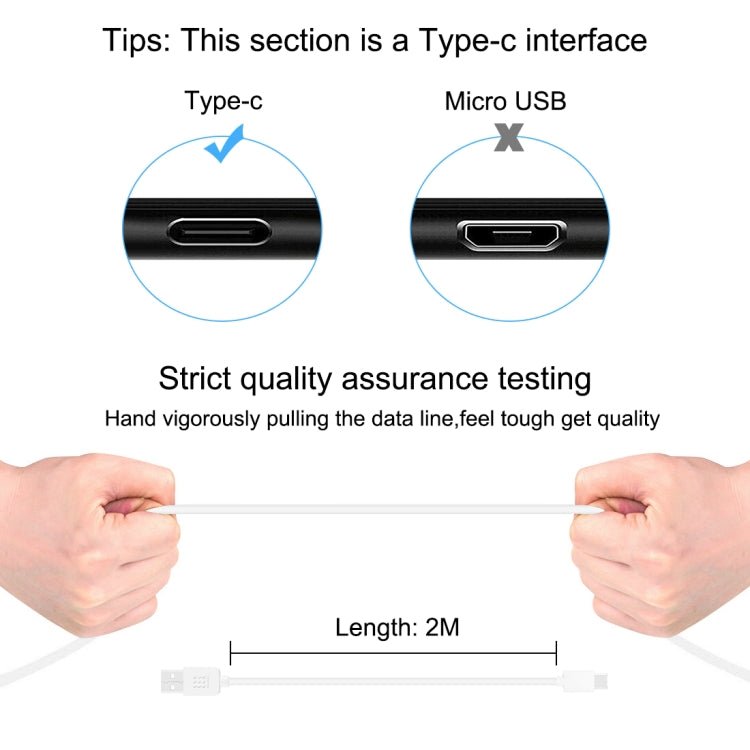 HAWEEL 2m USB - C / Type - C to USB 2.0 Data & Charging Cable, Type - C 2m - ORIWHIZ