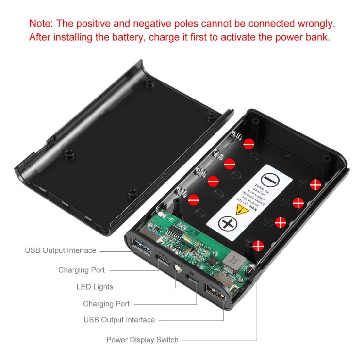 HAWEEL DIY 4x 18650 Battery (Not Included) 12000mAh Dual - way QC Charger Power Bank Shell Box with 2x USB Output & Display, Support QC 2.0 / QC 3.0 / FCP / SFCP / AFC / MTK / BC 1.2 / PD, DIY 4x 18650 Batteries 12000mAh - ORIWHIZ