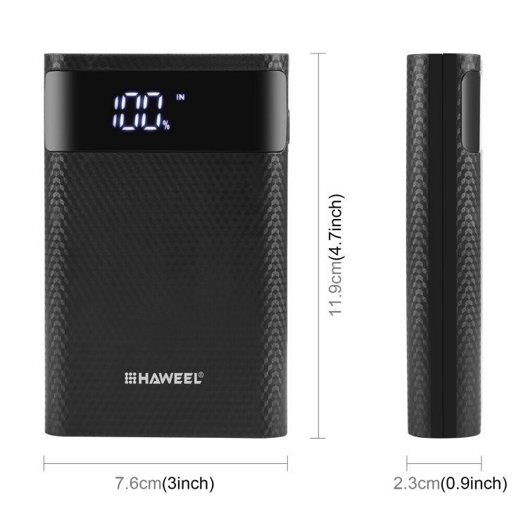 HAWEEL DIY 4x 18650 Battery (Not Included) 12000mAh Dual - way QC Charger Power Bank Shell Box with 2x USB Output & Display, Support QC 2.0 / QC 3.0 / FCP / SFCP / AFC / MTK / BC 1.2 / PD, DIY 4x 18650 Batteries 12000mAh - ORIWHIZ