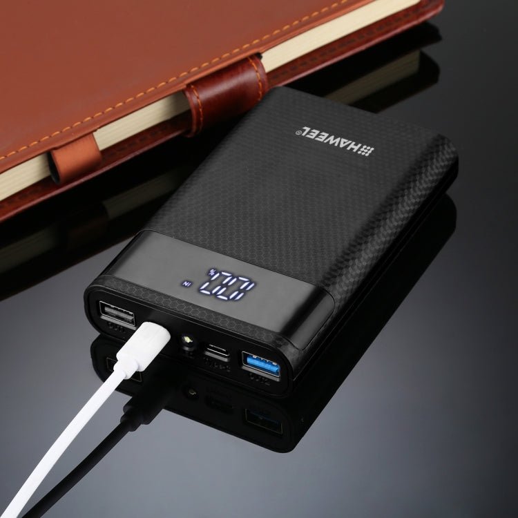 HAWEEL DIY 4x 18650 Battery (Not Included) 12000mAh Dual - way QC Charger Power Bank Shell Box with 2x USB Output & Display, Support QC 2.0 / QC 3.0 / FCP / SFCP / AFC / MTK / BC 1.2 / PD, DIY 4x 18650 Batteries 12000mAh - ORIWHIZ