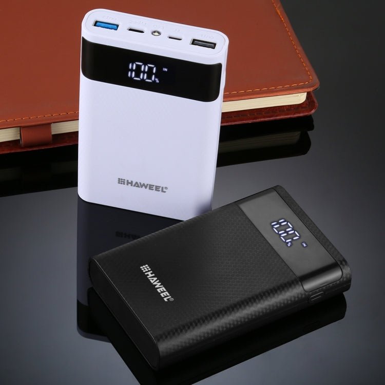 HAWEEL DIY 4x 18650 Battery (Not Included) 12000mAh Dual - way QC Charger Power Bank Shell Box with 2x USB Output & Display, Support QC 2.0 / QC 3.0 / FCP / SFCP / AFC / MTK / BC 1.2 / PD, DIY 4x 18650 Batteries 12000mAh - ORIWHIZ