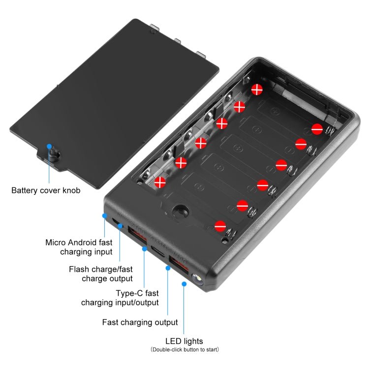 HAWEEL DIY 6 x 18650 Battery 24W Fast Charge Power Bank Box Case with Display, Not Include Battery, 6 x 18650 Battery - ORIWHIZ