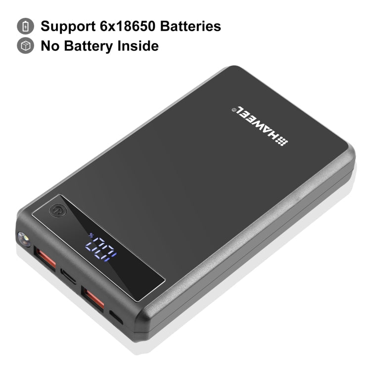 HAWEEL DIY 6 x 18650 Battery 24W Fast Charge Power Bank Box Case with Display, Not Include Battery, 6 x 18650 Battery - ORIWHIZ