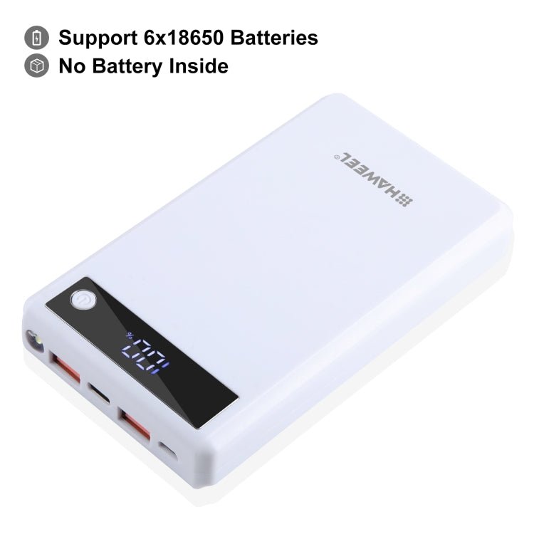 HAWEEL DIY 6 x 18650 Battery 24W Fast Charge Power Bank Box Case with Display, Not Include Battery, 6 x 18650 Battery - ORIWHIZ