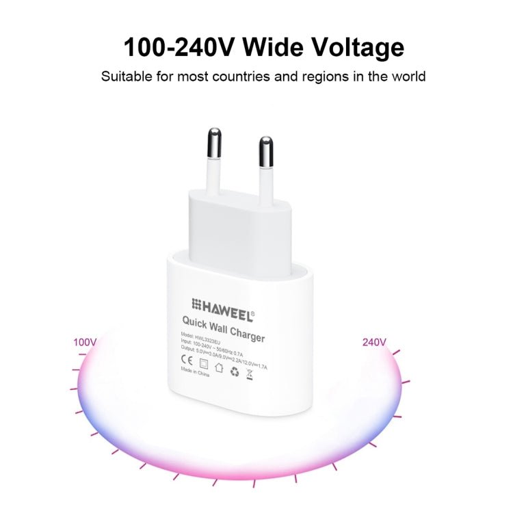 HAWEEL PD 20W Single USB - C / Type - C Interface QC Travel Charger, Support Full QC Protocol, EU Plug, QC Charger EU Plug - ORIWHIZ