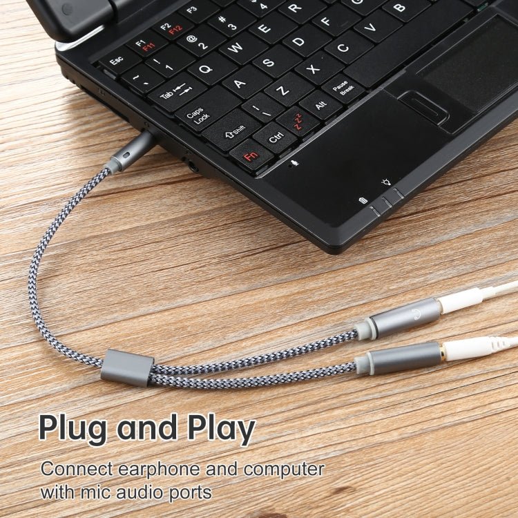 HY191 2 in 1 3.5mm Male to Microphone + Audio Female Braided Audio Cable, Length: 26cm, HY191 - ORIWHIZ
