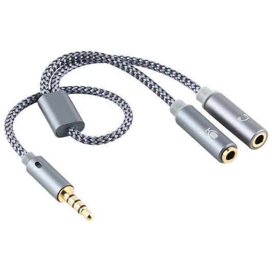 HY191 2 in 1 3.5mm Male to Microphone + Audio Female Braided Audio Cable, Length: 26cm, HY191 - ORIWHIZ