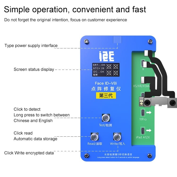 i2C IFace - V8i 3rd Face ID Dot Matrix Projection Repair Programmer With Flex Cable For iPhone X - 12 Pro max, i2C IFace - V8i 3rd With Flex Cable - ORIWHIZ
