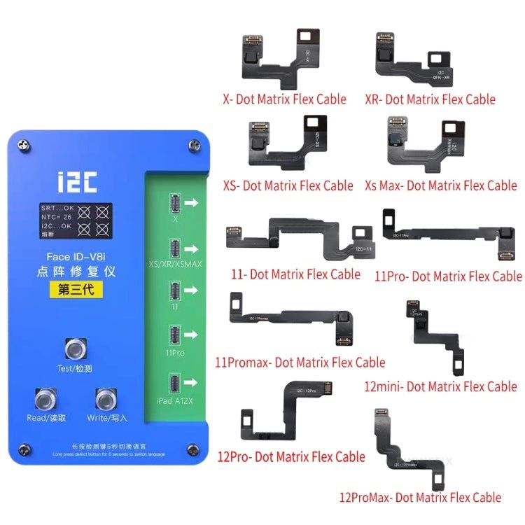 i2C IFace - V8i 3rd Face ID Dot Matrix Projection Repair Programmer With Flex Cable For iPhone X - 12 Pro max, i2C IFace - V8i 3rd With Flex Cable - ORIWHIZ