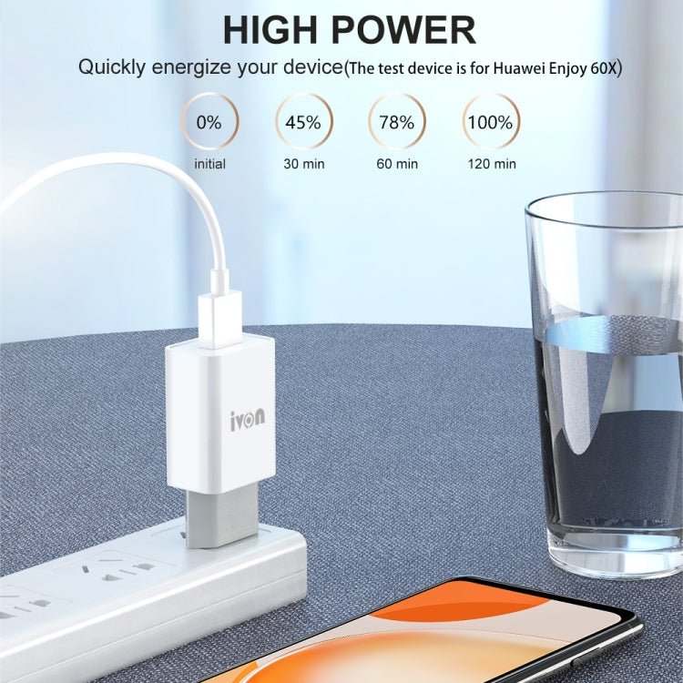 IVON AD - 33 2 in 1 2.1A Single USB Port Travel Charger + 1m USB to USB - C / Type - C Data Cable Set,, EU Plug, US Plug - ORIWHIZ