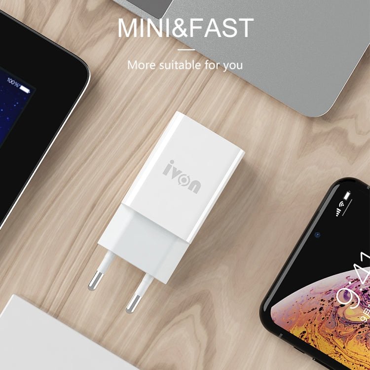 IVON AD - 33 2 in 1 2.1A Single USB Port Travel Charger + 1m USB to USB - C / Type - C Data Cable Set,, EU Plug, US Plug - ORIWHIZ