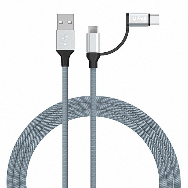 IVON CA52 2.4A USB to Type - C + Micro USB 2 in 1 Charging Sync Data Cable, Length: 1m, Type - C + Micro USB - ORIWHIZ