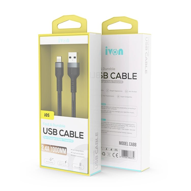 IVON CA88 12W 2.4A USB to Micro USB Nylon Braid Fast Charge Data Cable, Cable Length: 1m, Micro USB - ORIWHIZ