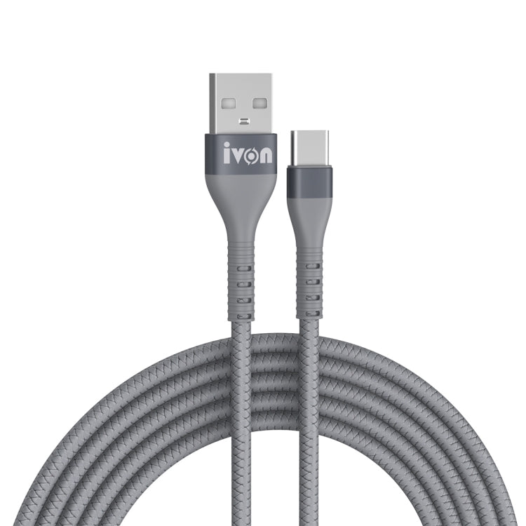 IVON CA92 2.4A Max USB to USB - C / Type - C Rubber Fast Charging Data Cable, Length: 1.5m, Type - C - ORIWHIZ