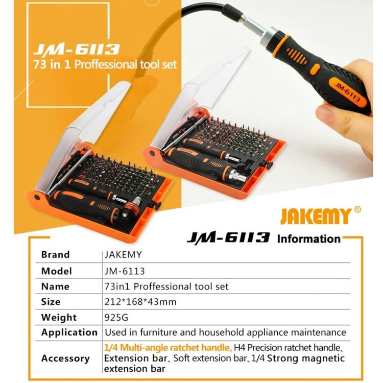 JAKEMY JM - 6113 73 in 1 Household Hardware Screwdriver Repair Tool Set, JM - 6113 - ORIWHIZ
