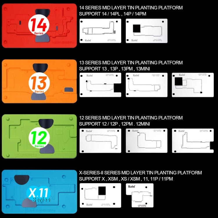 Kaisi 18 in 1 Silicone Middle Layer Tin Planting BGA Reballing Platform for iPhone X - 14 Pro Max, Kaisi 18 in 1 - ORIWHIZ
