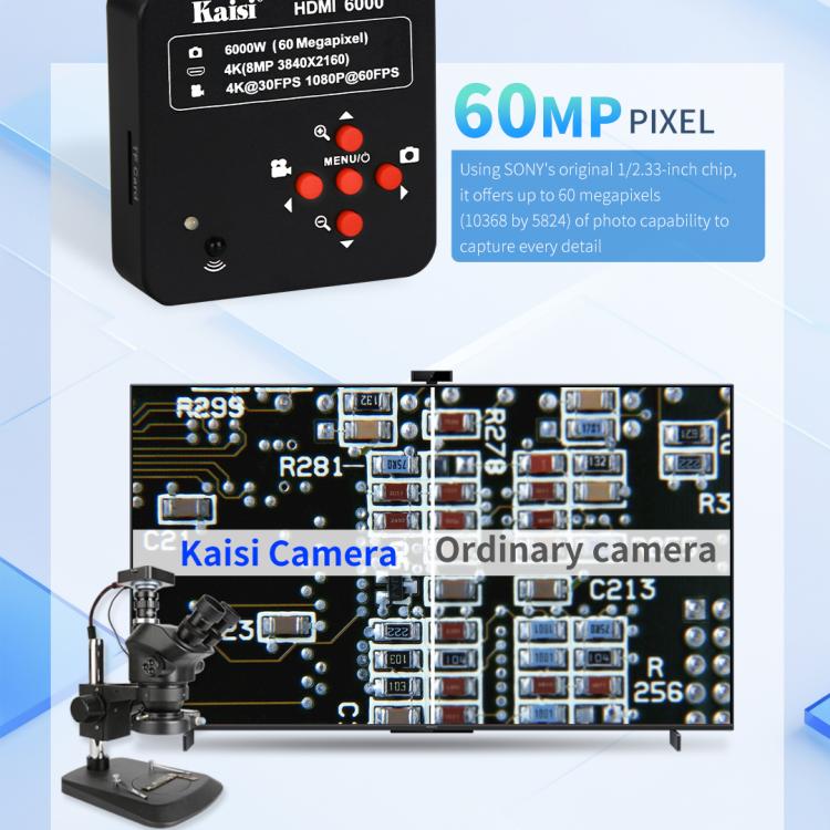 Kaisi HDMI 6000 HDMI / USB Dual Interface 60MP 4K Ultra HD Microscope Industrial Camera, US Plug, EU Plug - ORIWHIZ