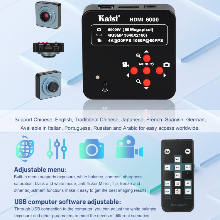 Kaisi HDMI 6000 HDMI / USB Dual Interface 60MP 4K Ultra HD Microscope Industrial Camera, US Plug, EU Plug - ORIWHIZ
