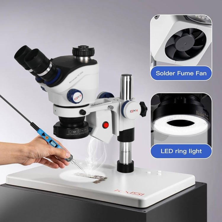 Kaisi TX - 350E Ver1.3 7X - 50X Zoom Trinocular Stereo Microscope with Big Base & 4K Camera, Kaisi TX - 350E Ver1.3 - ORIWHIZ
