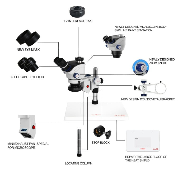 Kaisi TX - 350E Ver1.3 7X - 50X Zoom Trinocular Stereo Microscope with Big Base & 4K Camera, Kaisi TX - 350E Ver1.3 - ORIWHIZ