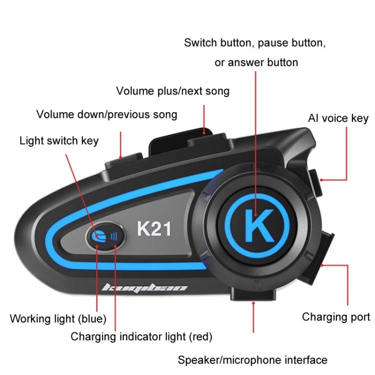 KUQIBAO Motorcycle Helmet Long - lasting Waterproof Bluetooth - compatible Headset with Light, K21 - ORIWHIZConsumer ElectronicsKUQIBAOMotorcycle Walkie Talkie