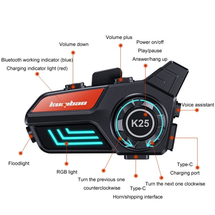 KUQIBAO Motorcycle Helmet Waterproof Bluetooth - compatible Headset With Light - ORIWHIZConsumer ElectronicsKUQIBAOMotorcycle Walkie Talkie
