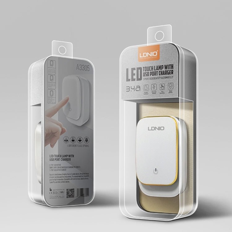 LDNIO A3305 3.4A 3 USB Interfaces Travel Charger Mobile Phone Charger, Support Touch LED Night Light, EU Plug,, Type - C / USB - C, Micro USB, 8 Pin - ORIWHIZ