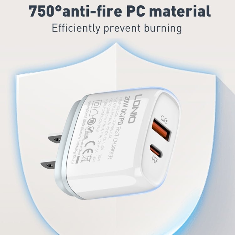 LDNIO Q229 QC3.0 / PD20W USB + Type - C Fast Charger with 1m Type - C to Type - C Cable, EU Plug, UK Plug, US Plug - ORIWHIZ