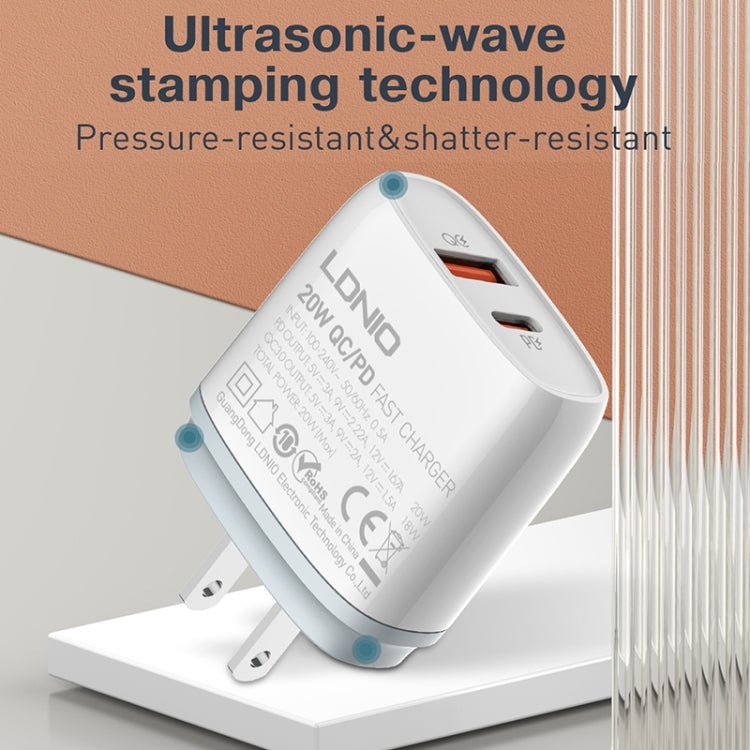 LDNIO Q229 QC3.0 / PD20W USB + Type - C Fast Charger with 1m Type - C to Type - C Cable, EU Plug, UK Plug, US Plug - ORIWHIZ