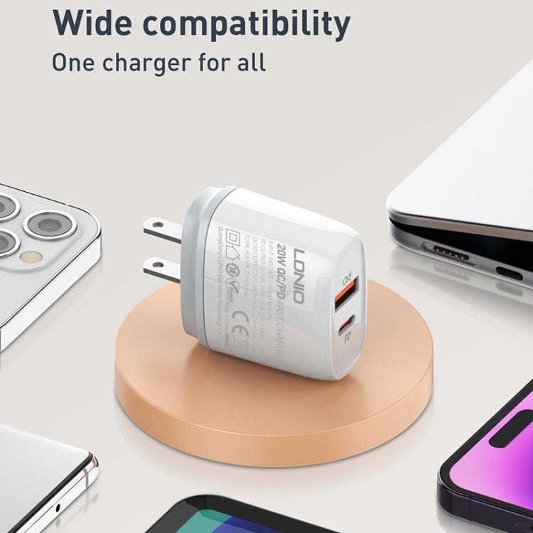 LDNIO Q229 QC3.0 / PD20W USB + Type - C Fast Charger with 1m Type - C to Type - C Cable, EU Plug, UK Plug, US Plug - ORIWHIZ