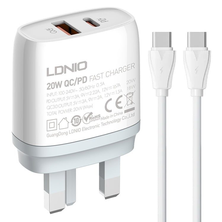 LDNIO Q229 QC3.0 / PD20W USB + Type - C Fast Charger with 1m Type - C to Type - C Cable, EU Plug, UK Plug, US Plug - ORIWHIZ