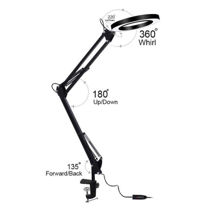 LED Eye Protection Reading Book Light USB Folding Clip Magnifying Glass Electronic Maintenance Light, 5X - S (Black) - ORIWHIZ